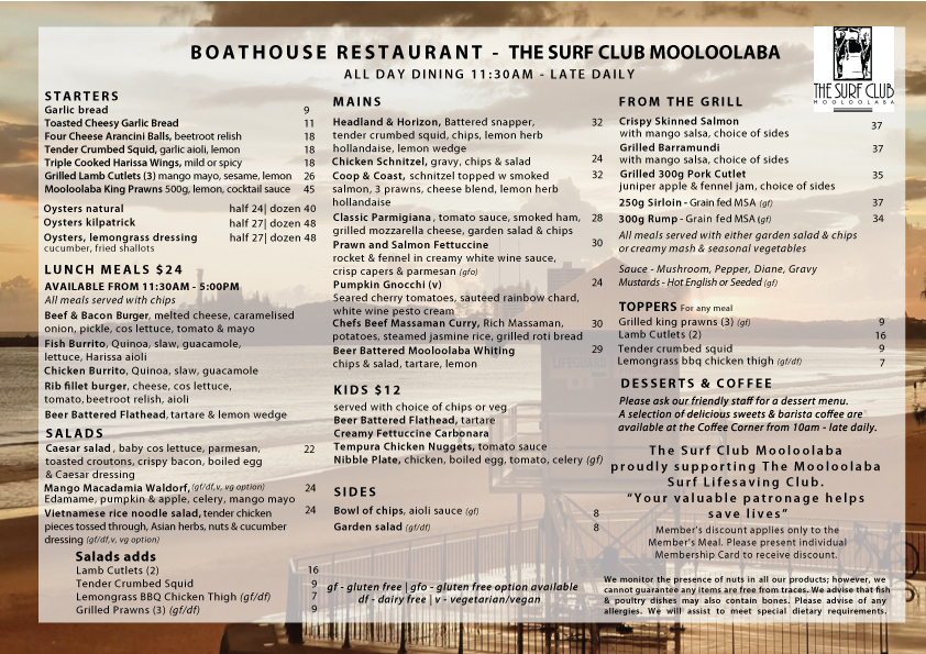 mooloolaba yacht club menu